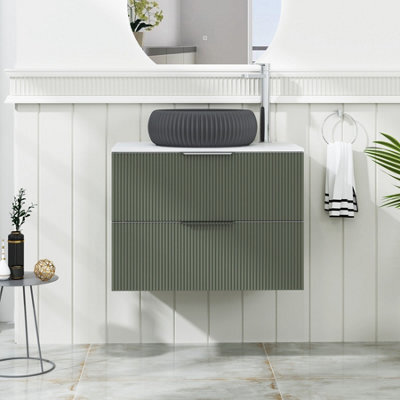 Royal Bathrooms Evora 700mm Sage Green Fluted Wall Hung Countertop Vanity Unit 2 Drawer With Milan Black Basin - image 1
