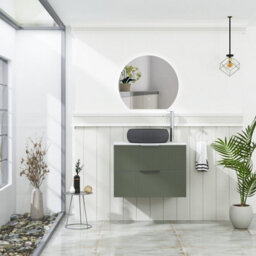 Royal Bathrooms Evora 700mm Sage Green Fluted Wall Hung Countertop Vanity Unit 2 Drawer With Milan Black Basin - thumbnail 2