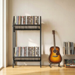 Homcom 50 Cd Storage Rack, 2-Tier Metal Display Rack For Cds, Dvds, Black - thumbnail 9