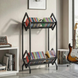 Homcom 50 Cd Storage Rack, 2-Tier Metal Display Rack For Cds, Dvds, Black