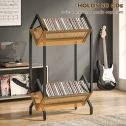 Homcom 50 Cd Storage Rack, 2-Tier Metal Display Rack For Cds, Dvds, Black - thumbnail 4