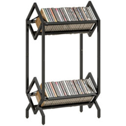 Homcom 50 Cd Storage Rack, 2-Tier Metal Display Rack For Cds, Dvds, Black - thumbnail 2
