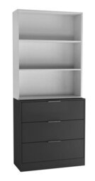 Urbn-Living Urbnliving Height 180Cm Black Drawers & White Bookcase 80Cm Width 3 Tier Wooden Storage Chest Cabinet & Display Bookcase Shelving