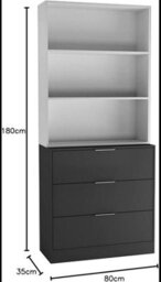 Urbn-Living Urbnliving Height 180Cm Black Drawers & White Bookcase 80Cm Width 3 Tier Wooden Storage Chest Cabinet & Display Bookcase Shelving - thumbnail 2