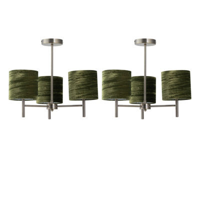 First Choice Lighting Set Of 2 Brea - Antique Brass Light Fittings With Green Velvet Shades - image 1