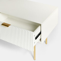 Ohs Ribbed Coffee Table With Drawer Engineered Wood Shelf Storage Home Decor, White - thumbnail 6