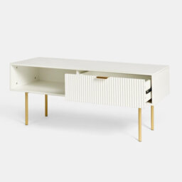 Ohs Ribbed Coffee Table With Drawer Engineered Wood Shelf Storage Home Decor, White - thumbnail 5