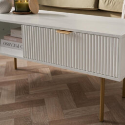 Ohs Ribbed Coffee Table With Drawer Engineered Wood Shelf Storage Home Decor, White - thumbnail 2