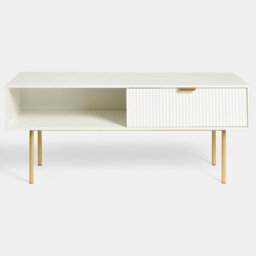 Ohs Ribbed Coffee Table With Drawer Engineered Wood Shelf Storage Home Decor, White - thumbnail 3