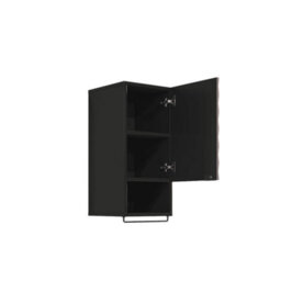 Arte Enzo Floating Bathroom Cabinet 33Cm Black & Oak Catania, Wall-Mounted Slim Storage With Universal Door & Towel Rail - thumbnail 3