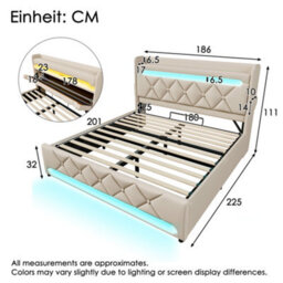 Matteo Super King 6Ft Upholstered Storage Bed Frame With Smart Led Lighting, Usb & Usb-C Charging Headboard, Beige Linen - thumbnail 2