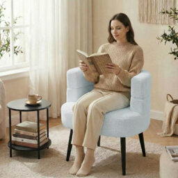 Alivio Blue Sherpa Sofa Chair, Modern Accent Armchair For Living Room, Bedroom, Dining Room & Makeup Vanity, Soft Cushioned Chair - thumbnail 6