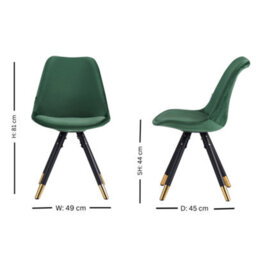 Life Interiors Single Green Sofia Ergonomic Modern Dining Chair Upholstered In Velvet, Metal Legs With Gold End Tips - thumbnail 7