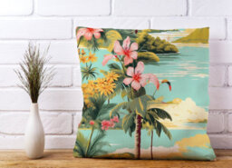 Warren Reed Designer Palm Trees And Hibiscus Cushions 60Cm X 60Cm - thumbnail 2