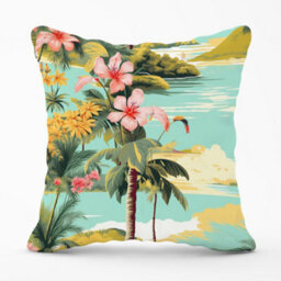 Warren Reed Designer Palm Trees And Hibiscus Cushions 60Cm X 60Cm - thumbnail 1