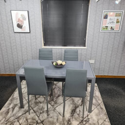 Grey Glass Dining Set Table And 4 Grey Leather Wood Chairs Set Of 4 For Dining Room, Kitchen Dining Table Set Kosy Koala - thumbnail 2