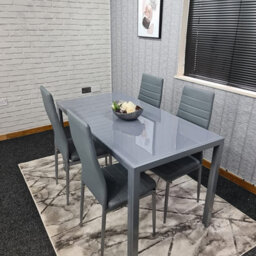 Grey Glass Dining Set Table And 4 Grey Leather Wood Chairs Set Of 4 For Dining Room, Kitchen Dining Table Set Kosy Koala - thumbnail 9