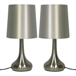 Navilux Pair Of Chrome Teardrop Touch Table Lamp With Silver Faux Silk Shade 4 Stage Dimmable Led Compatible, Bedroom, Living Room - thumbnail 1