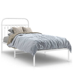 Berkfield Metal Bed Frame Without Mattress With Headboard White 90X190Cm - thumbnail 2