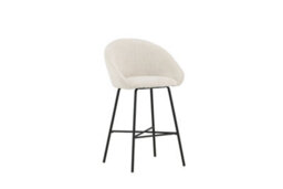 Set Of 2 White Teddy Upholstery Bar Chairs With Black Steel Legs, White Barstools - thumbnail 3