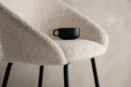 Set Of 2 White Teddy Upholstery Bar Chairs With Black Steel Legs, White Barstools - thumbnail 2