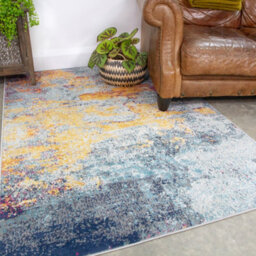 Loomed Navy Blue Ochre Multicolour Distressed Abstract Area Rug 120X170Cm - thumbnail 1