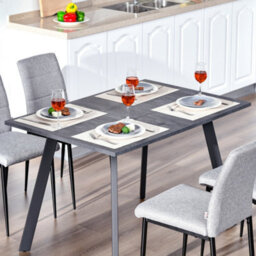 Homcom Modern Rectangular Dining Table With Metal Legs Indoor, Dark Grey - thumbnail 7