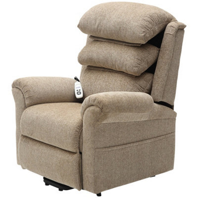 Loops Comfortable Dual Motor Rise And Recline Armchair In Oatmeal Chenille Fabric - image 1