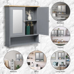 Wall Mounted Bathroom Mirror Cabinet Storage Shelf Unit Cupboard Organizer - thumbnail 5