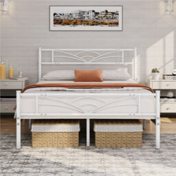 Yaheetech White 4Ft6 Double Metal Bed Frame With Cloud-Inspired Design Headboard - thumbnail 2