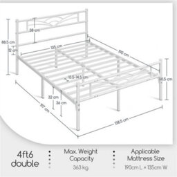 Yaheetech White 4Ft6 Double Metal Bed Frame With Cloud-Inspired Design Headboard - thumbnail 4