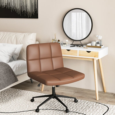 Costway Rolling Armless Chair Pu Leather Upholstered Cross-Legged Office Chair - image 1
