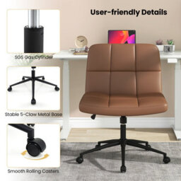 Costway Rolling Armless Chair Pu Leather Upholstered Cross-Legged Office Chair - thumbnail 7