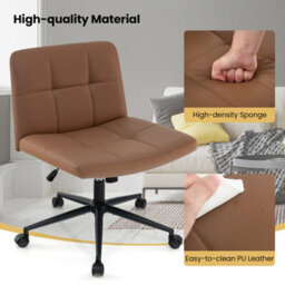 Costway Rolling Armless Chair Pu Leather Upholstered Cross-Legged Office Chair - thumbnail 8