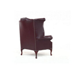 Chesterfield High Back Wing Chair Bonded Burgandy Real Leather Bespoke In Queen Anne Style - thumbnail 8