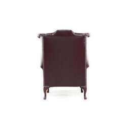 Chesterfield High Back Wing Chair Bonded Burgandy Real Leather Bespoke In Queen Anne Style - thumbnail 9