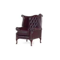 Chesterfield High Back Wing Chair Bonded Burgandy Real Leather Bespoke In Queen Anne Style - thumbnail 3