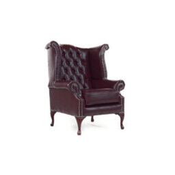 Chesterfield High Back Wing Chair Bonded Burgandy Real Leather Bespoke In Queen Anne Style - thumbnail 4