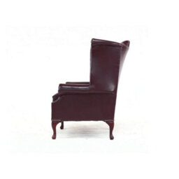 Chesterfield High Back Wing Chair Bonded Burgandy Real Leather Bespoke In Queen Anne Style - thumbnail 5
