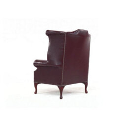 Chesterfield High Back Wing Chair Bonded Burgandy Real Leather Bespoke In Queen Anne Style - thumbnail 7
