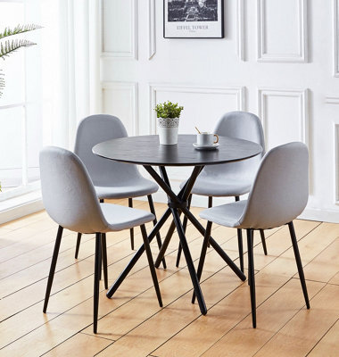 Hallowood Furniture Cullompton Small Round Black Dining Table (0.9M) With 4 Chairs (Cha502-Sgy) - image 1