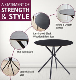Hallowood Furniture Cullompton Small Round Black Dining Table (0.9M) With 4 Chairs (Cha502-Sgy) - thumbnail 4