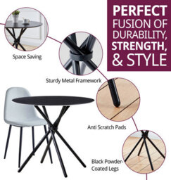 Hallowood Furniture Cullompton Small Round Black Dining Table (0.9M) With 4 Chairs (Cha502-Sgy) - thumbnail 2
