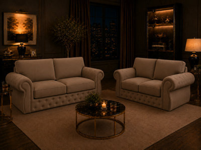 Rio Swan Chesterfield Sofa Mink 3 Plus 2 Set