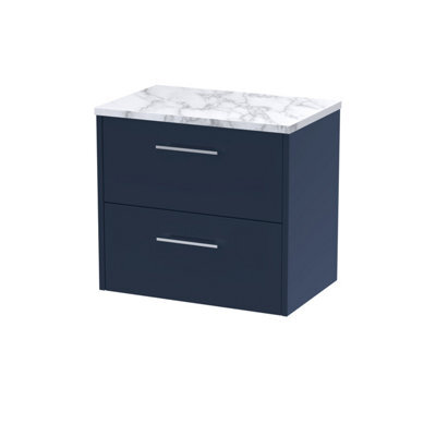 Balterley Winshill Contemporary 2 Drawer Wall Hung Vanity Unit With Laminate Worktop, Dark Blue, 600mm - image 1
