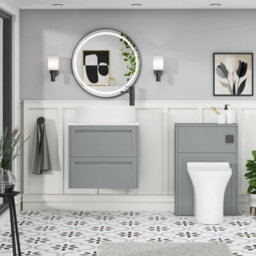 Royal Bathrooms Royal Bathroom Elmore 600mm Matt Pebble Grey Wall Mounted Bathroom Vanity Unit 2 Drawer Plain White Worktop With Peak Basin - thumbnail 5