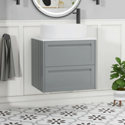 Royal Bathrooms Royal Bathroom Elmore 600mm Matt Pebble Grey Wall Mounted Bathroom Vanity Unit 2 Drawer Plain White Worktop With Peak Basin - thumbnail 1