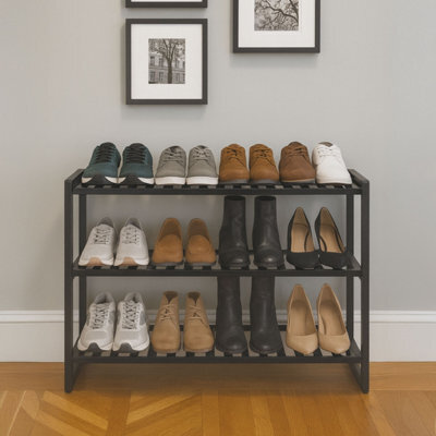 Neo 3-Tier Bamboo Shoe Rack Stand Black Shoe Storage Shelf For Hallway Bedroom Bathroom - image 1