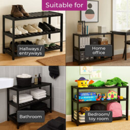 Neo 3-Tier Bamboo Shoe Rack Stand Black Shoe Storage Shelf For Hallway Bedroom Bathroom - thumbnail 8