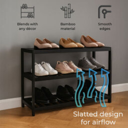 Neo 3-Tier Bamboo Shoe Rack Stand Black Shoe Storage Shelf For Hallway Bedroom Bathroom - thumbnail 7